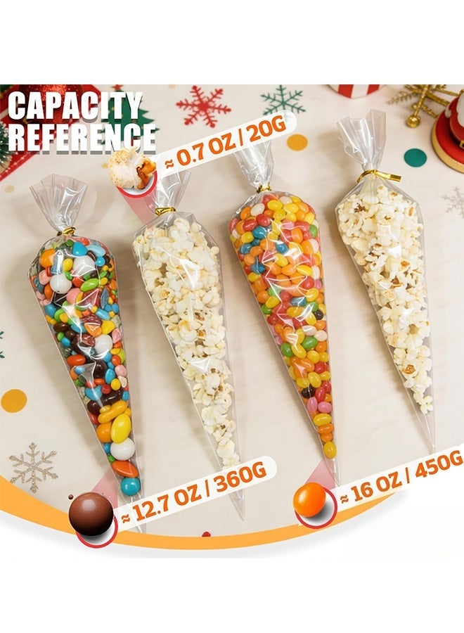 150 Pcs 7x14.6 Inch Cone Cellophane Treat Bags with Gold Twist Ties Clear Snack Wrapping Bags for Birthday Party Candy Popcorn Snack Wraps DIY Handmade Gifts Eid Celebrations - Image 3